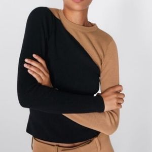 Zara Ribbed Preppy Two Tone Sweater